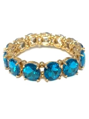 Gold-Tone Ring with Teal Blue Round Crystals